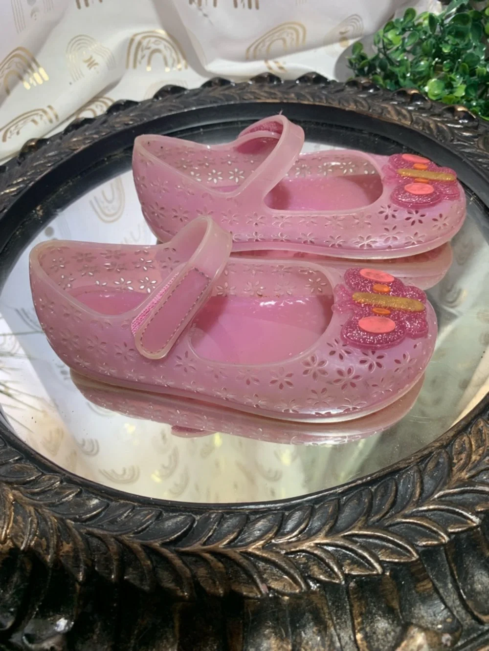 Old Navy Pink Jelly Mary Jane Sandals with Bow Accents